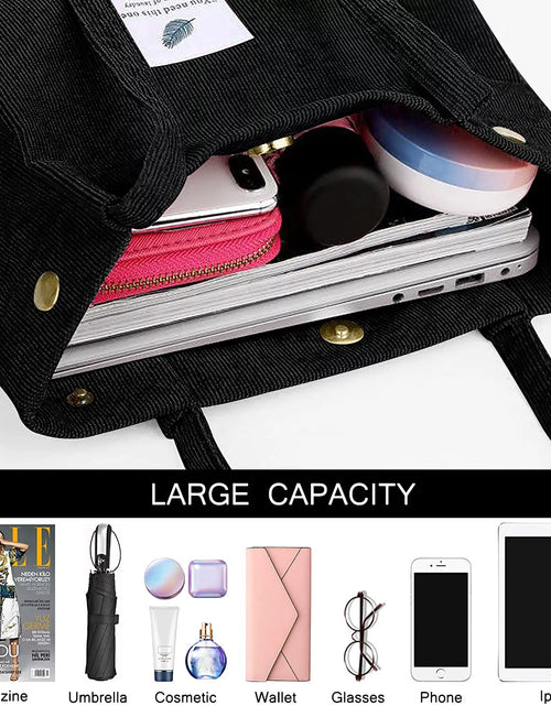 Load image into Gallery viewer, Corduroy Tote Bag Large for Women Girl Lady Canvas Shoulder Cord Purse with Inner Pocket
