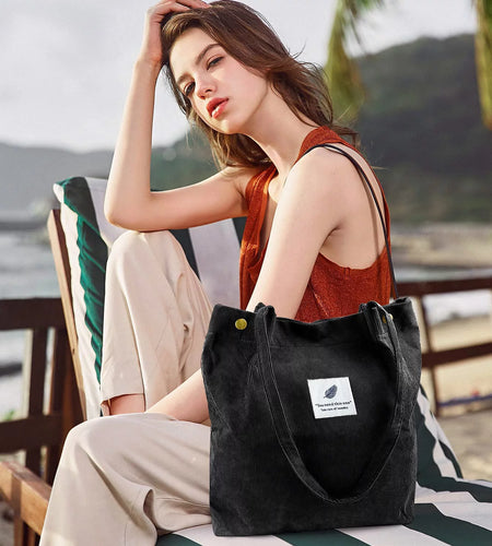 Corduroy Tote Bag Large for Women Girl Lady Canvas Shoulder Cord Purse with Inner Pocket
