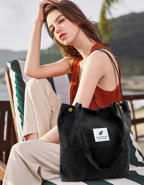 Load image into Gallery viewer, Corduroy Tote Bag Large for Women Girl Lady Canvas Shoulder Cord Purse with Inner Pocket
