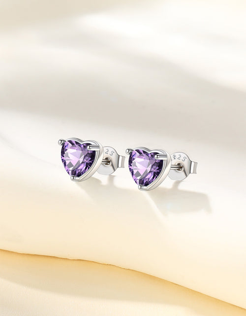 Load image into Gallery viewer, Silver Earrings for Women 925 Sterling Silver Heart Birthstone Stud Earrings Birthday Jewelry Gift
